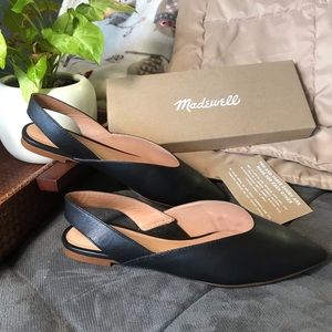 [ Madewell ] Black Leather | Sling Back | Flats